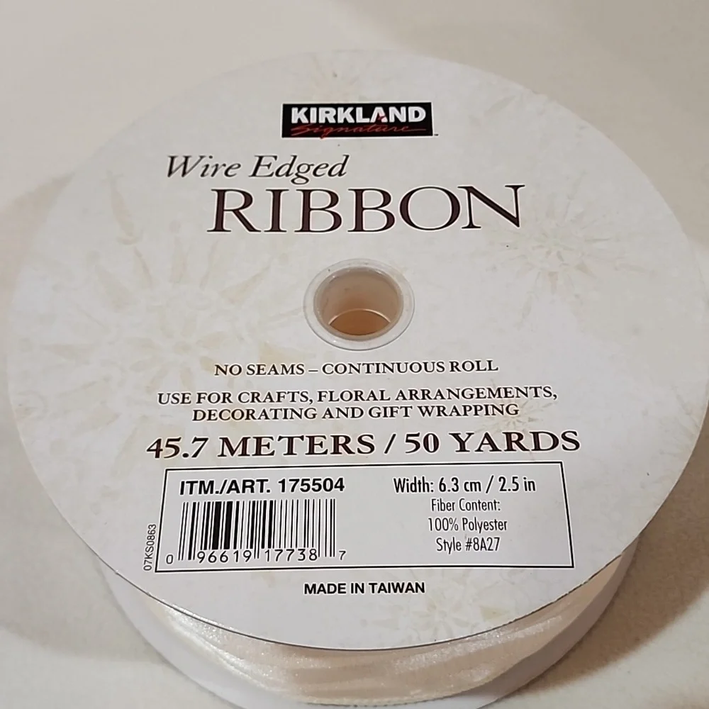 3 Rolls Ivory Stripe Kirkland Wire-edged Ribbon 2-1/2